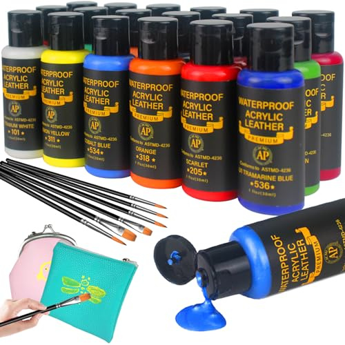 Colorful Acrylic Leather Paint - 18 Colors Kit for Shoes, Accessories, Sneakers, Bags, Purses - Waterproof, Flexible, Long-Lasting
