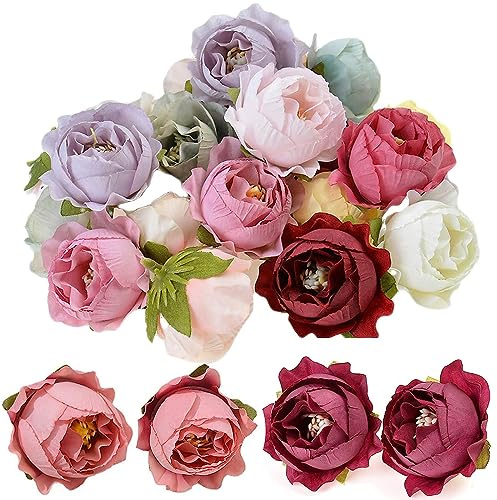 40 Stück Künstliche Blütenköpfe Kunstblumen Bunte Kunstblumen Rosen Blütenköpfe Dekoration Blütenkopf für DIY Handwerk Brautkranz Hochzeitssträuße Party Home Dekoration