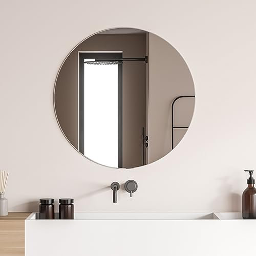 Inbagno Specchio da Parete Tondo 80 cm in Vetro, a Filo Lucido Senza Cornice con Spessore 0,4 cm