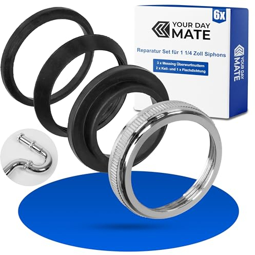 Set di guarnizioni con dadi di raccordo per sifone da 1 ¼, 3 dadi in ottone, 2 guarnizioni a cuneo, 1 guarnizione piatta, in gomma, guarnizione per scarico lavello da 1 1/4 di pollice