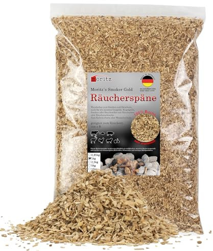 Moritz 1 kg di trucioli di faggio fine 0,75 – 2 mm, affumicatura a freddo di pesce, carne, salsiccia, formaggio, verdure, anche per barbecue, griglia, farina affumicata