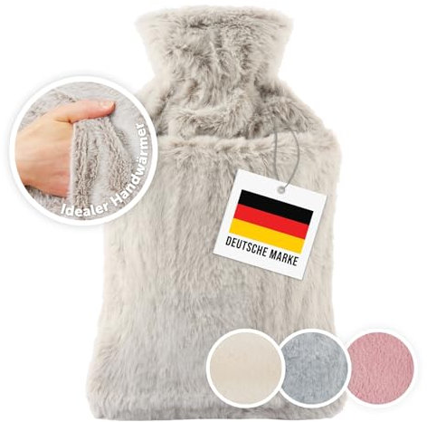 Blumtal bolsa agua caliente premium con funda hecha de peluche - bolsa de agua caliente de caucho natural - bolsas agua caliente con calentador de manos - bolsas de agua caliente - Marrón con bolsa