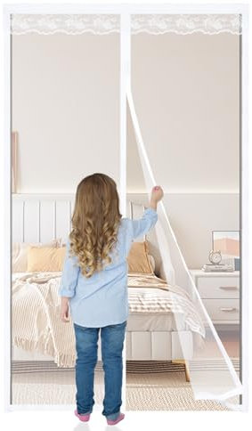 Magnetic Fly Screen Door 90x200cm, Magnetic Curtain Mosquito Net, Shuts Automatically and Super Quite, Keep Bugs Out Lets Fresh Air in, for Patio Balcony Bedroom Sliding Door,White