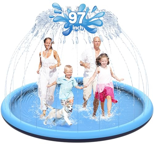 CACSPS Tapis Anti-éclaboussures antidérapant de 240 cm pour Enfants et Chiens, arroseur épais, Jouets Aquatiques d'été en Plein air, pataugeoire Extra Large pour Enfants