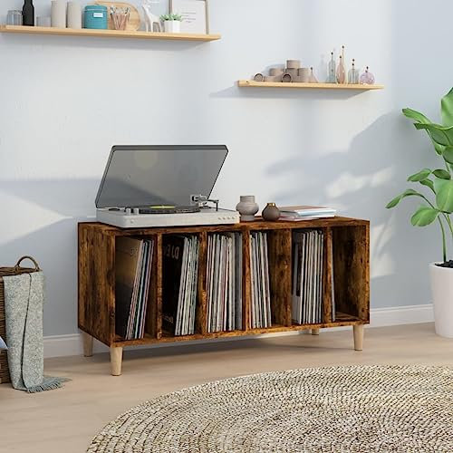 ZEYUAN Mueble Discos Madera contrachapada Roble Ahumado 100x38x48 cm, Estanteria CD, Mueble Tocadiscos, Mueble para Discos, Mueble para Vinilos, Mueble para Tocadiscos - 831978