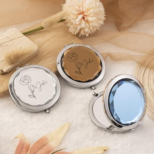Compact Mirror Personalisierte Make Up Spiegel Geschenke für Frauen Ihr Reisen Folding Vanity Runde Taschenspiegel für Geburtstag Hochzeit Weihnachten Doppelseitige Vergrößerung Kosmetikspiegel ohne