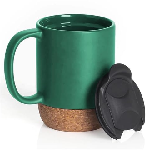 Tasse de voyage en céramique avec poignée, couvercle verrouillable, base résistante à la chaleur – Vert | Design anti-déversement, adapté pour un usage quotidien