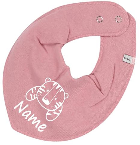 HALSTUCH Tiger mit Name oder Text personalisiert für Baby oder Kind aus Baumwolle in Einheitsgröße altrosa