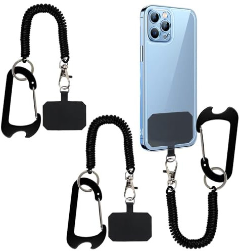 RRICHH 2 pezzi Cordino per Cellulare Telefono con Toppa Universale Cordino Tracolla Catena Laccio per Cellulare a Spirale Retrattile Rimovibile Portachiavi per iPhone Huawei Samsung e Smartphone