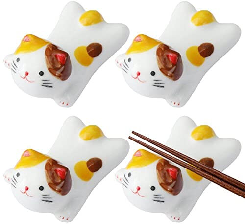 Zghhc 4 Stücke Nette Katze Essstäbchen Halter Essstäbchen Rest Steht Set Cartoon Keramik Löffel Stehen Küche Geschirr Zubehör