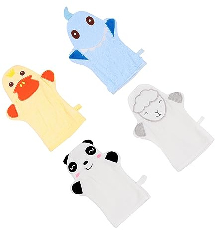 VICASKY 4stücke Babydusche-handschuhe Wiederverwendbar Badehandschuhe mit Cartoon-tiermotiven Waschhandschuhe aus Hochwertigem Material Badehandtuch für Sanfte Zufälliger Stil