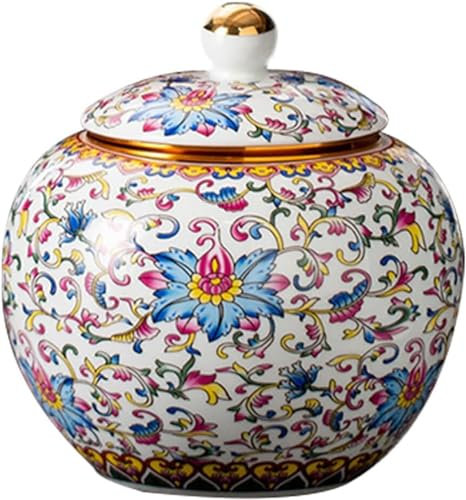 Bocal chinois en porcelaine vintage avec couvercle - Pot à thé en céramique avec couvercle, vase décoratif et bocaux de conservation pour sucre, thé, bonbons, café et sel - Récipient de cuisine