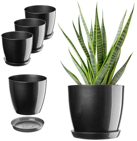 KADAX blomkruka, blomkruka set med underlägg, blomkruka av plast, rund blomkruka för inomhusbruk, ytterkruka för blommor och inomhusväxter, örtkruka (set 3: 18 cm, antracit)