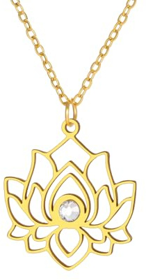 Dreamtimes Lotus Blume Charme Halskette für Frauen Yoga Lotus Schutz Anhänger Halskette Edelstahl Inspirational Yoga Healing Unalome Symbol Amulett Buddha Yoga Schmuck