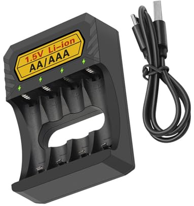 GMBYLBY Stazione di ricarica efficiente per batterie al litio da 1 5 V con connettore di tipo C, supporta batterie AA/Triple A e molteplici funzioni di sicurezza