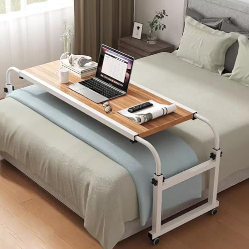 Betttische Überbetttische, Überbetttisch Höhenverstellbar 65-95 cm Überbetttisch mit Rollen, Mobiler Überbettschreibtisch Holz, Betttisch für Laptop oder Fernseher, Leicht Auf- und Abzustell