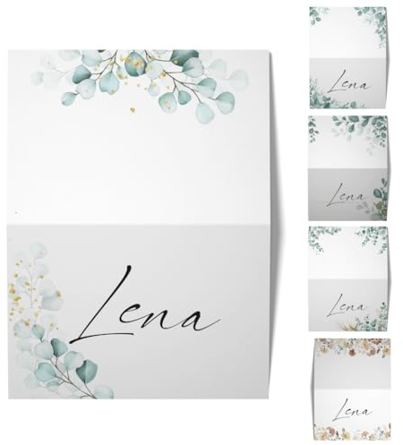 Hochwertige Tischkarten für die Hochzeit – Geburtstag – Konfirmation - Namenskarten, Platzkarten (Eukalyptus 5, 50)