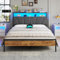 Brinlawb Bett 140x200 mit Lattenrost aus Metall, Bettgestell 140x200cm mit LED Beleuchtung Metallbett 140x200 mit Kopfteil & Ladestation(2 AC-Steckdosen& 2 USB-Anschlüsse) Jugendbett Doppelbett, Grau