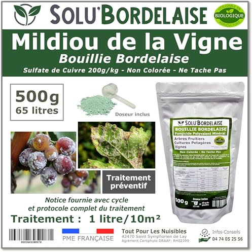 Solu'Bordelaise - 500 g de Bouillie Bordelaise - Mildiou de la Vigne - Utilisable Agriculture Biologique - Sachet Refermable