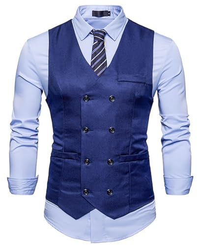 Miaikvs Gilet à double boutonnage pour homme Col en V Coupe ajustée Pour mariage formel fête d'affaires ou gilet quotidien