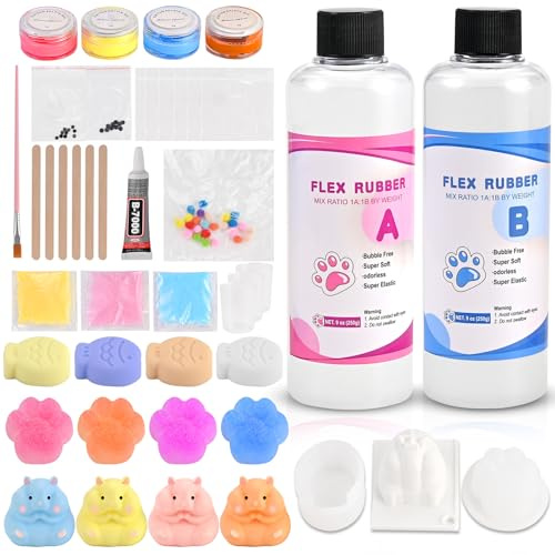 Faburo Taba Squishy-Set, 3 Stufen, weich, 510 ml, 41 Teile, Upgrade, Silikonkautschuk, Taba-Quetsch-Formen mit 3 Formen, Katzenpfote, Hamster, Fisch