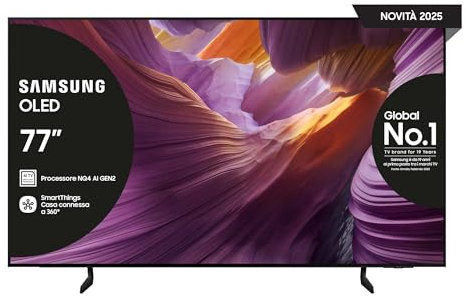 SAMSUNG 4K Vision AI Smart TV 77 QE77S85FAEXZT OLED 4K, Processore NQ4 AI Gen2, AI Upscaling Pro, Glare Free, OLED HDR, Certificazione PANTONE, Dolby Atmos & OTS Lite, Contour Design, 2025