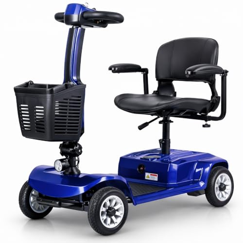ALIFERO Scooter de Movilidad Eléctrico de 4 Ruedas, Plegable, para Personas Mayores y Movilidad Reducida, Autonomía de hasta 20 km, Neumáticos Antipinchazos, Azul