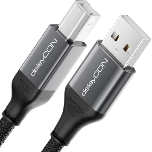deleyCON 10m Cable USB de Impresora (para Impresoras, Escáneres, MIDI) Cable USB-A a USB-B Trenzado + Enchufe Metálico para Epson Brother Canon Portátil Tablet PC MacBook HP Samsung