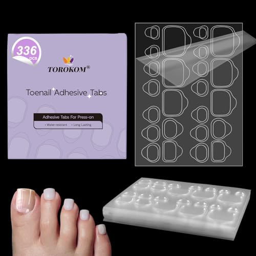 TOROKOM Ongles en Gelée Autocollants pour Faux Ongles de Pied – Ongles Adhésifs Transparent, Imperméable, Faciles à Appliquer et à Retirer, Ongles Press-On sans Colle (14 Feuilles - 336P)