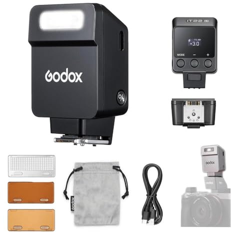 Godox iT22 F Mini-Kamerablitz für Fuji, Ultrakompaktes Design, EIN-Touch-M/TTL, Magnetdiffusor & Farbfilter, über 700 Blitze, 1,5s Recycling und Präzise Leistungsregelung (Schwarz)