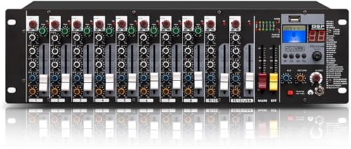 HYYKEJI 8-Input Preamplifiers, Rackmount Audio Mixer, with 48V Phantom Power, 3 Band Eq Per Channel, USB/MP3 Playback, for Studios, Concerts