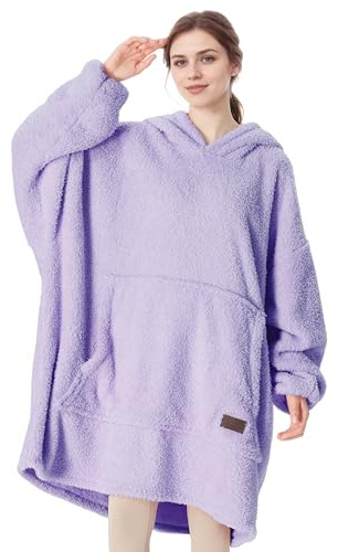 Catalonia Classy Oversize Hoodie Decke mit Ärmeln, Warm Kuscheldecke Geschenk für Frauen Herren, Übergröße Sherpa Kuschelpullover mit Kapuze Flauschig Decke zum Anziehen, Lila