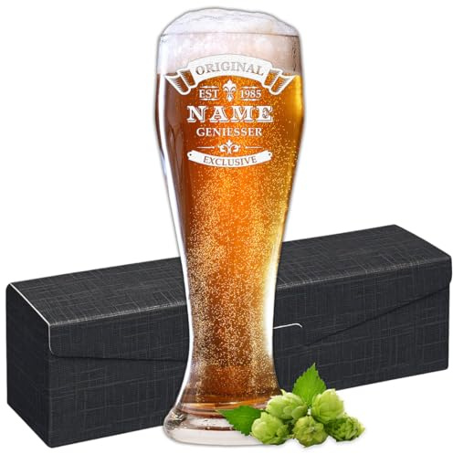 polar-effekt Personalisiertes 0,5 L Weizenbierglas mit Wunschgravur - individuelles Bierglas als Geschenk für Männer, Bierfreunde - ideal für Geburtstag, Feier, Jubiläum, Vatertag