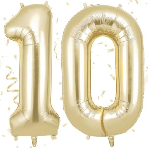 AOOSU Ballon d'Anniversaire 10 Ans Couronne Or Clair, Foil Ballon Numéro Chiffre 101cm, Gonflable Hélium, Deco Anniversaire 10 Ans Grand Ballons pour Fête Party Mariage