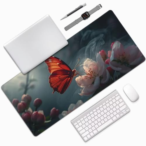 Alfombrilla Ratón XXL Gaming 1400x600x3mm,Grande Alfombrilla Ratón Mariposa Patrón Mouse Pad Gaming,Tapete Rato Flor Impermeable y Antideslizante Base de Goma para Decoracion Escritorio Hogares 0E-396