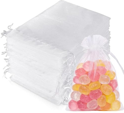 PONGH 50 Stück Organzasäckchen 15×20 cm Geschenk Säckchen Organza Beutel Mit Kordelzug Weiß Schmuckbeutel Hochzeit Geschenkbeutel Lavendelsäckchen-Säckchen für Hochzeit Geburtstag Weihnachten
