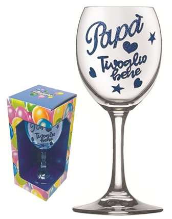 Calice in vetro H.17 cm per la festa del papà, regalo decorativo per festeggiare il papà, bicchiere auguri papà con scatola regalo (papà ti voglio bene)
