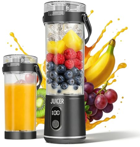 Tragbarer Mixer to go, 600ml Fresh Juice Mixer Flasche Mini Mixer und Smoothie Maker mit 12 Klingen, Kabellos & Wiederaufladbar Portable Blender für Fruchtsaft Shakes Smoothies Babynahrung (Grau)