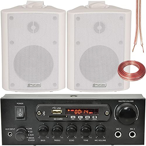 PRO SMART HEM BLUETOOTH högtalarsystem – 2 x 70 W 4 vit väggmonterad högtalare och 110 W stereo hifi-förstärkare *ECHO/ALEXA* trådlös bakgrund musikspelare Amp-kit – bar, restaurang, pubar, kaféer