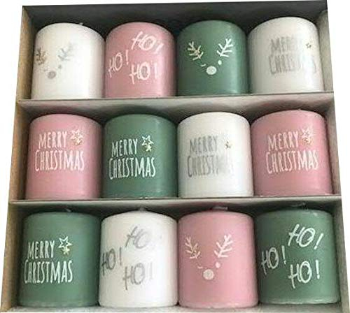Klocke Kerzen Kleine Weihnachtskerzen im Set – 12 Stück - Kerzenset mit Aufschrift & Motiven - Dekoration Weihnachten (Christmas Mix 2)