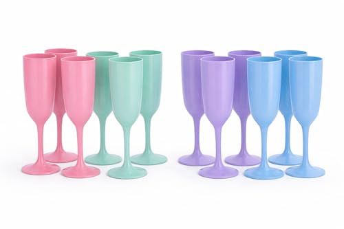 12x Bunte Kunststoff-Sektgläser 177 ml – Wiederverwendbare Champagnergläser für Hochzeit, Geburtstag, Party, Sektempfang & Silvester
