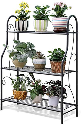 WRRAC-Stand Blumenregal Topflappen Metall Pflanzenständer Leiter Display 3 Tier Topfregal Lagerregale Multifunktionale für Outdoor Indoor Garden Decor Schwarz