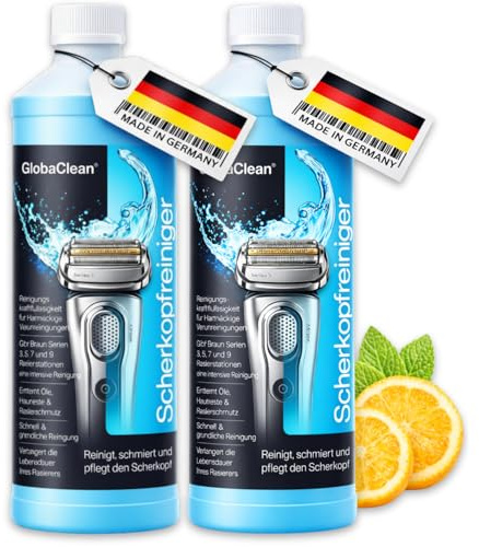 GlobaClean Rakhuvudsrengörare påfyllningsvätska 2 x 1 l – lämplig för påfyllning av Braun Clean & Renew Synchro Activator & Pulsonic Series 3/5/7/9