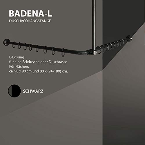 Winkelstange Duschvorhang Stange Weiß Anthrazit Silber Schwarz Bad Stange Winkel, U und L-Form (L-Form 80x(94-180cm), Schwarz)