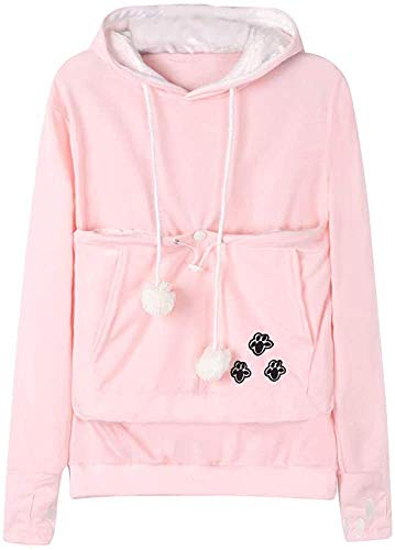 Angel ZYJ Damen Pullover Kapuzenpullover mit Katzen Hund Tasche Hundetasche Katze Sweatshirt Pulli Hoodie Kapuze Katzenpulli Beutel Langarm Herbst Winter große größen (Rosa,S)