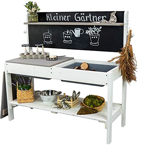 Meppi Matschküche Kleiner Gärtner - Weiss/grau - Outdoorküche aus Holz