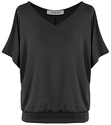 Van Der Rich ® - Tee Shirts Oversize Col V Décontractée - Femme (Noir, M)