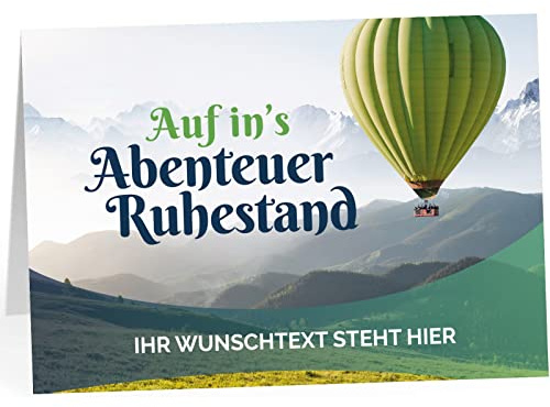 XXL Abschiedskarte PERSONALISIERT (A4) - Motiv Heißluftballon - große Klappkarte für Kollegen mit Umschlag zur Rente Ruhestand Pension Kündigung