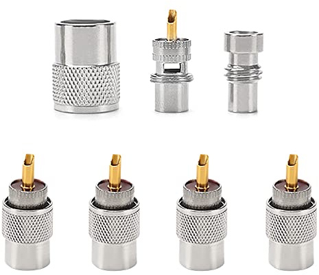 YIXISI 5 Stücke UHF/PL-259 Löt Koax Stecker mit Reduzierstück Kompatibel mit CB Amateurfunkantenne, RF Adapter 50 Ohm PL259 Stecker für RG59, RG8, RG8x, LMR-400, RG-213