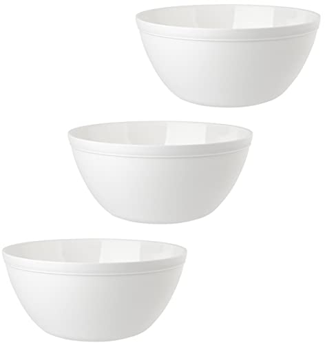 Engelland Lot de 3 bols à céréales, à dessert, salade, soupe, bols à riz, en plastique, blanc, grand format, 900 ml